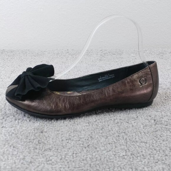Born Molly Ballet Flats Womens 6 Comfort Shoes Slip On Bow Brown Bronze Leather - Picture 2 of 11